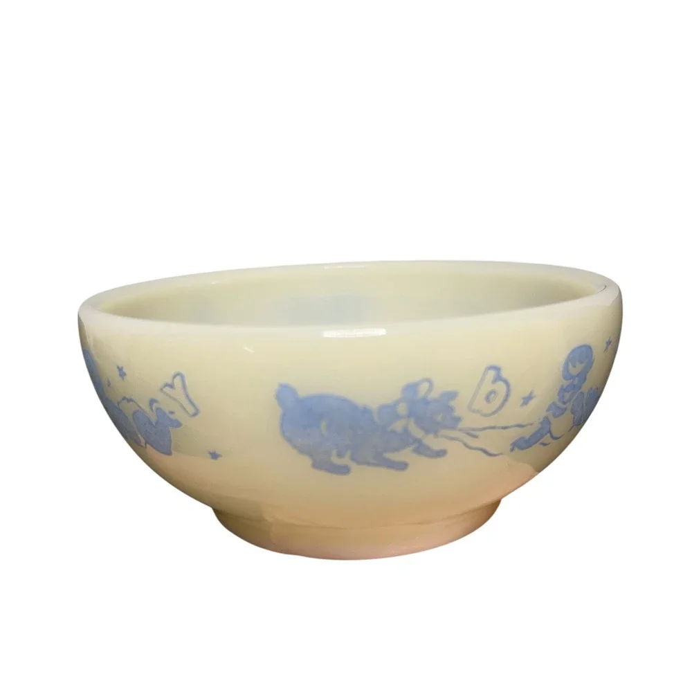 ANCHOR HOCKING FIRE KING RARE BABY BOWL BLUE W/CRAWLING BABY CHILDS‎ 5